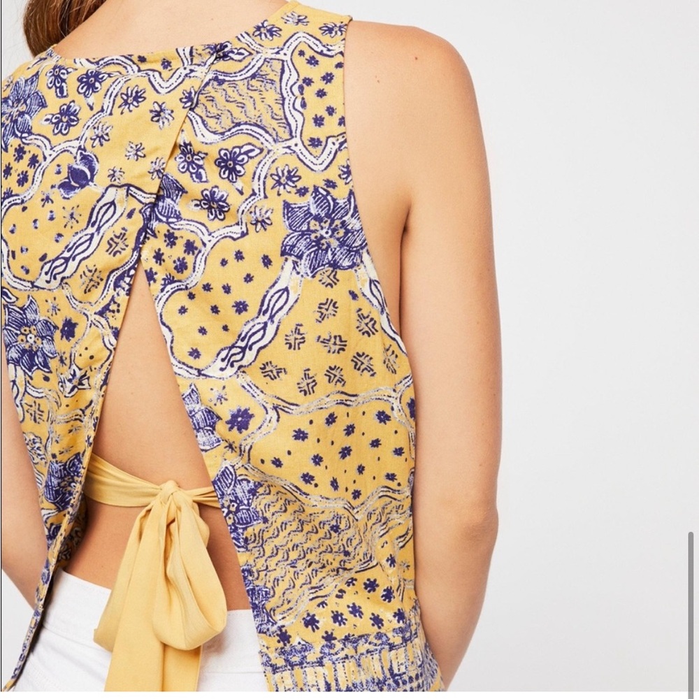 Free People Bare It All Yellow Linen Tank Top